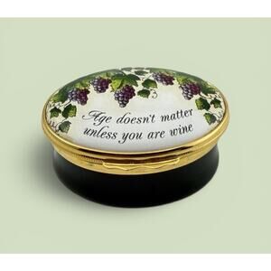 Halycon Days Enameled Porcelain Trinket Box Wine Theme Made for Gumps SF